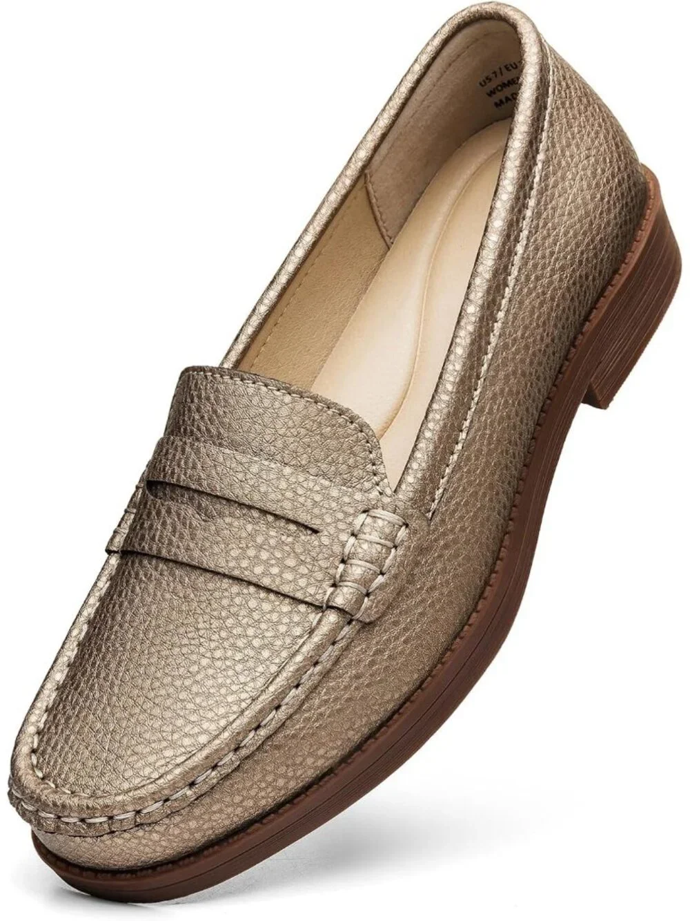 Women Rose Gold Patent Leather Comfortable Penny Loafers Slip On Casual Shoes